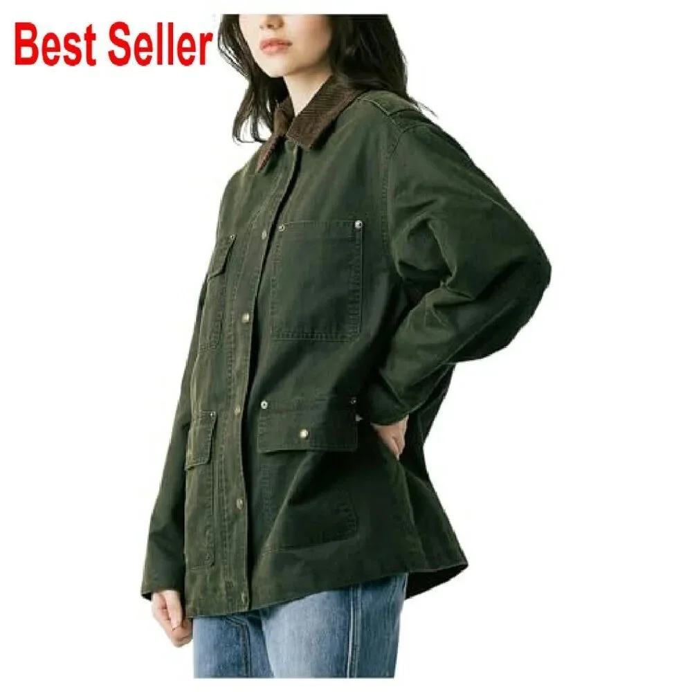 Coated Barn Jacket Corduroy Collar Casual Chic Retro Oversized Fit